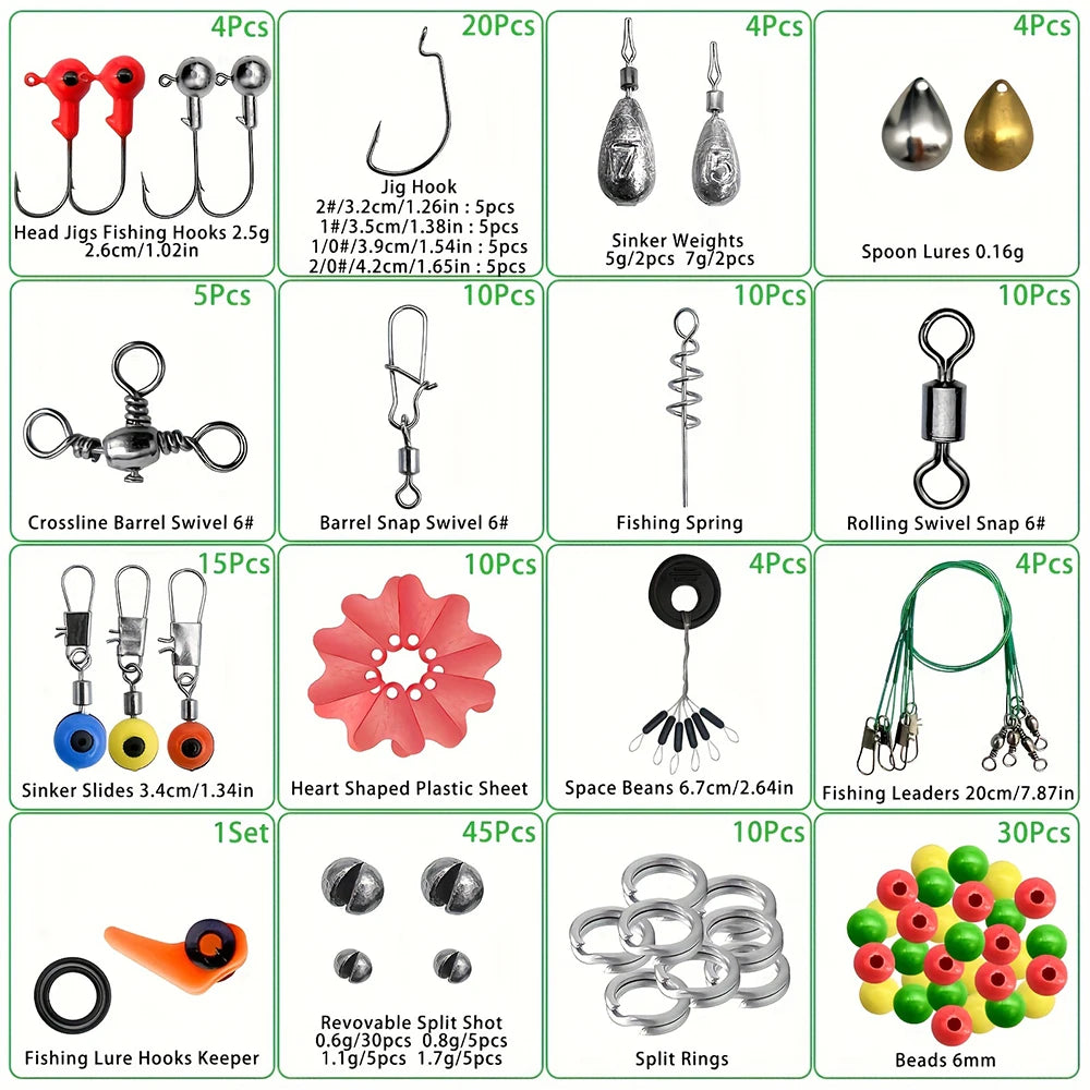 187 Piece Fishing Kit Set Tackle Box With Hooks Sinkers Bait Parts