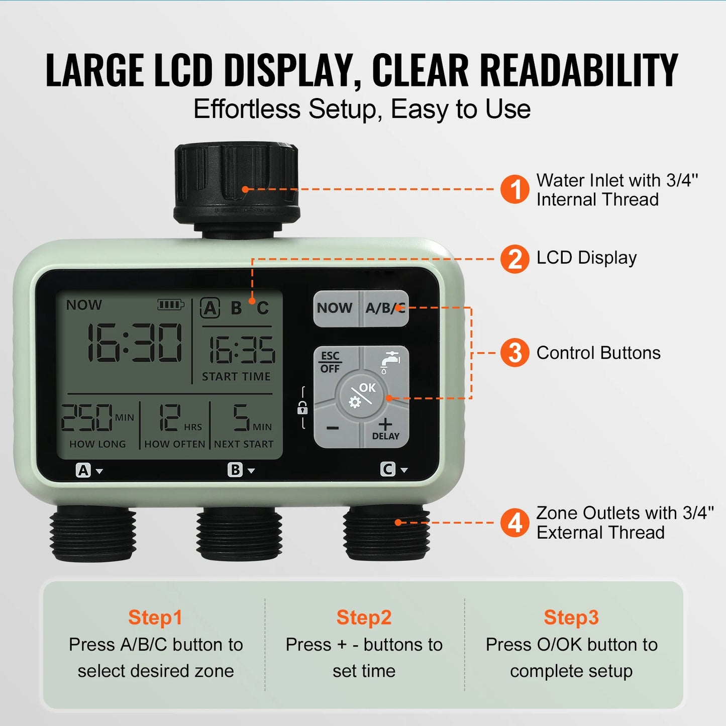 SucceBuy Water Timer 3 Independent Zones With LCD Display