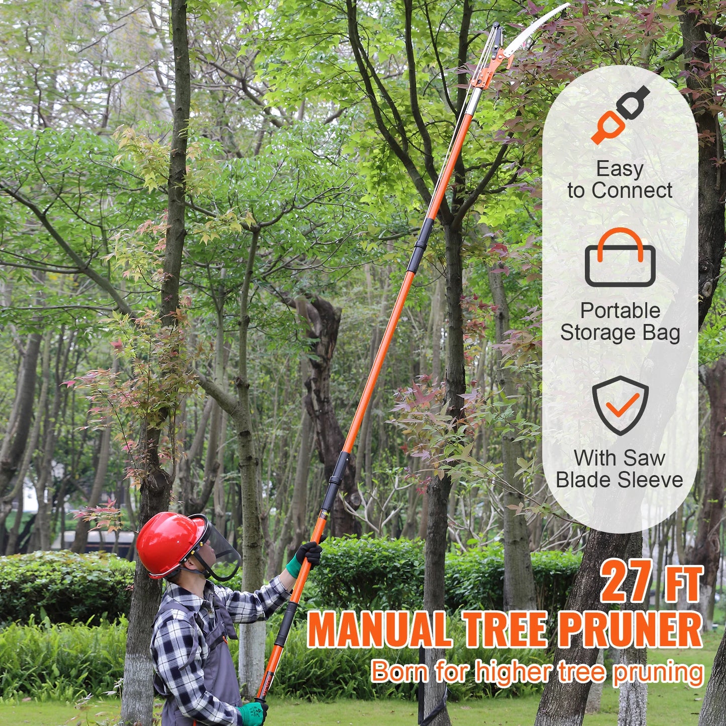 Extendable Pole Saw Pruner With Sharp Steel Blade Manual