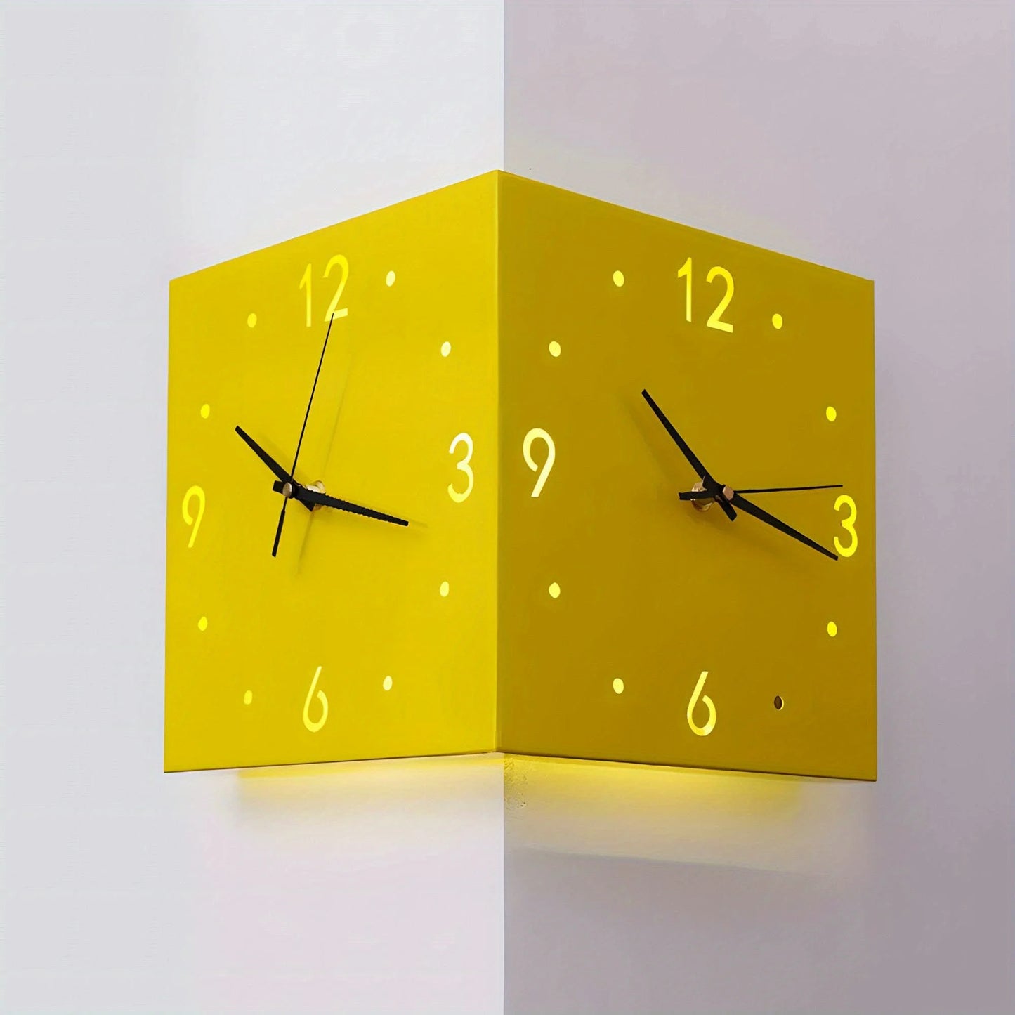 Double Sided Luminous Corner Wall Clock With Quiet Movement