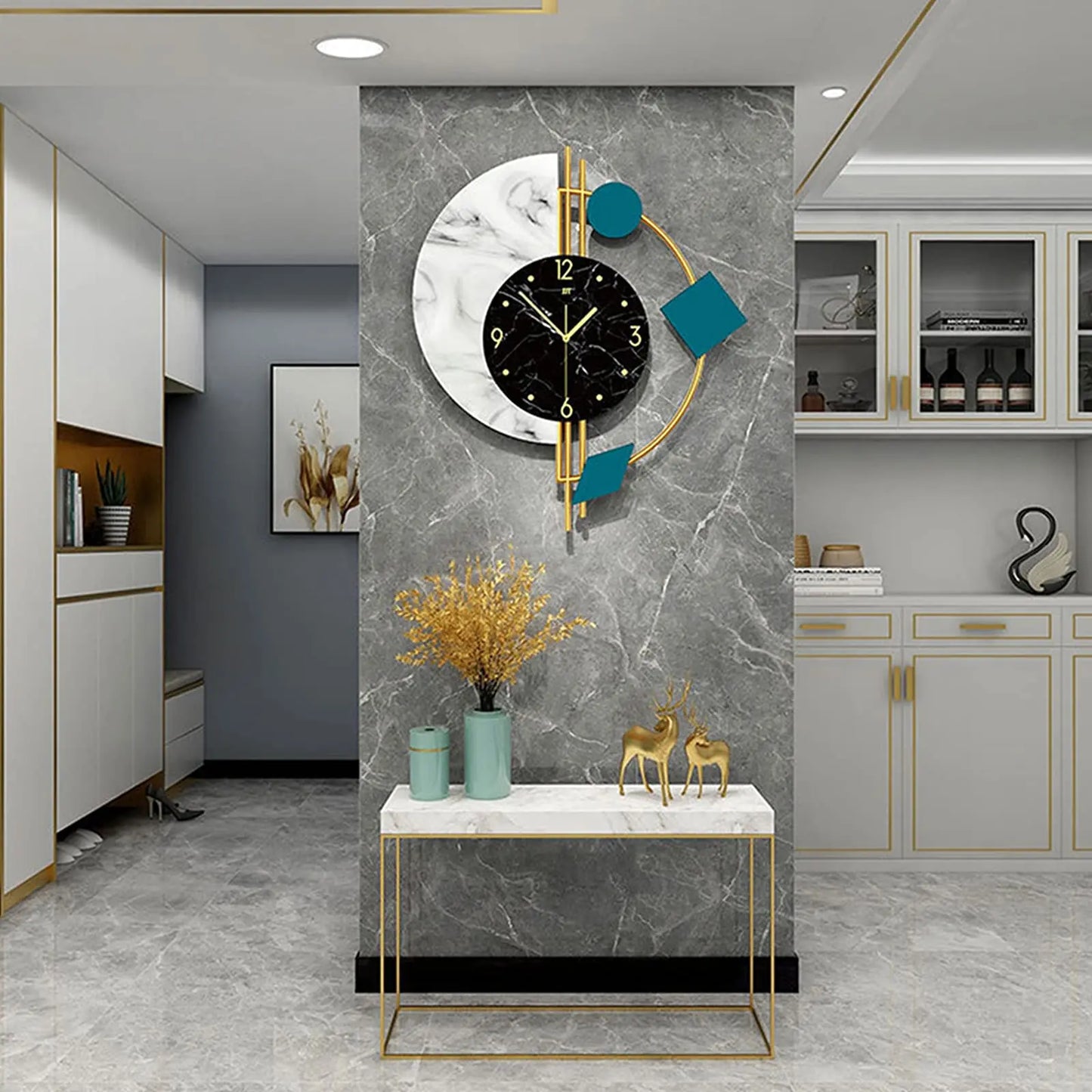Marble Wall Clock Nordic Style Luxury Silent Battery Operated Mid Century
