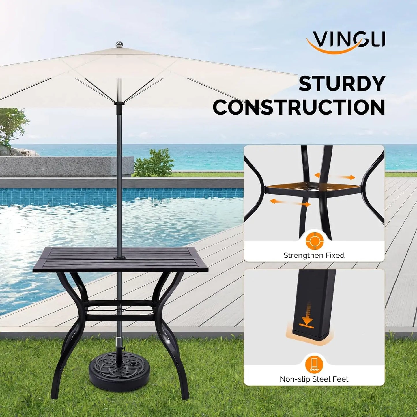 Outdoor Five Piece Dining Set With Square Table Umbrella Hole