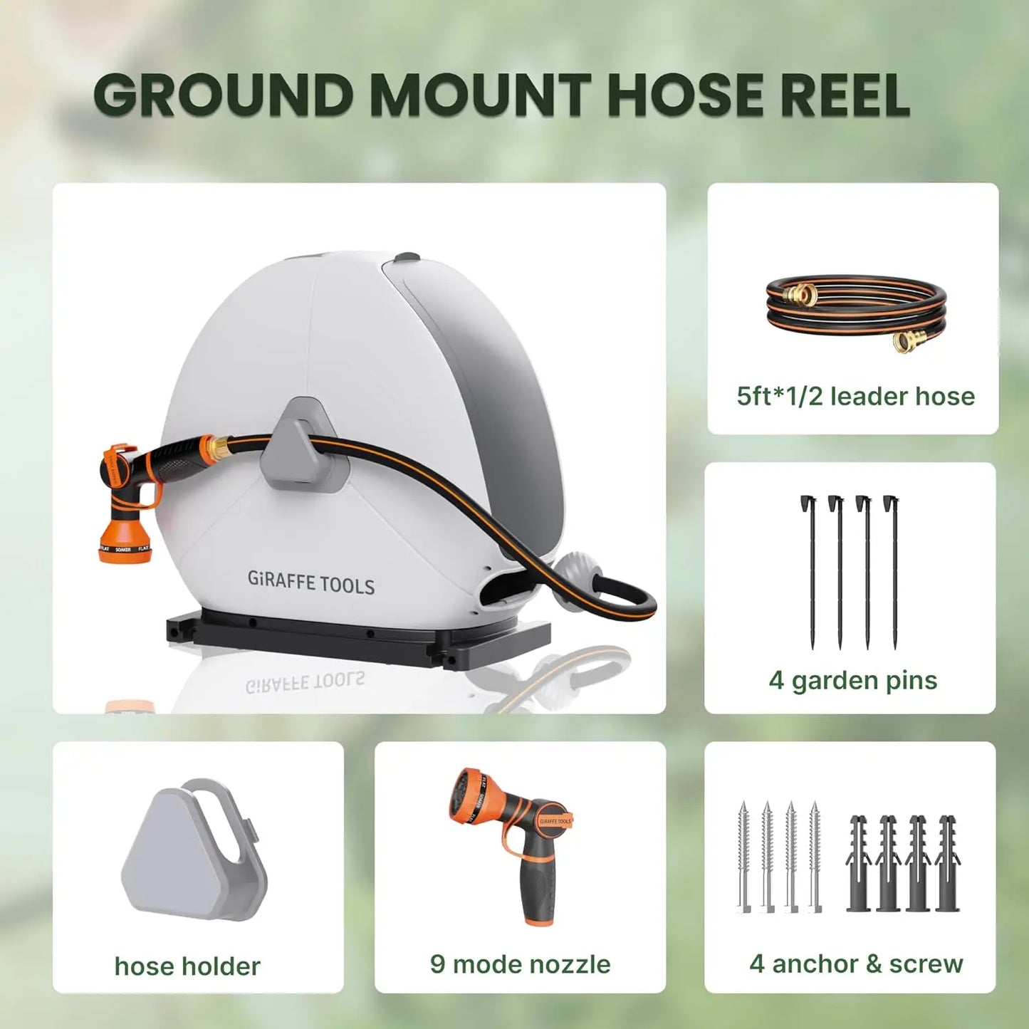 Giraffe Tools Retractable Hose Reel With Automatic Rewind Lock