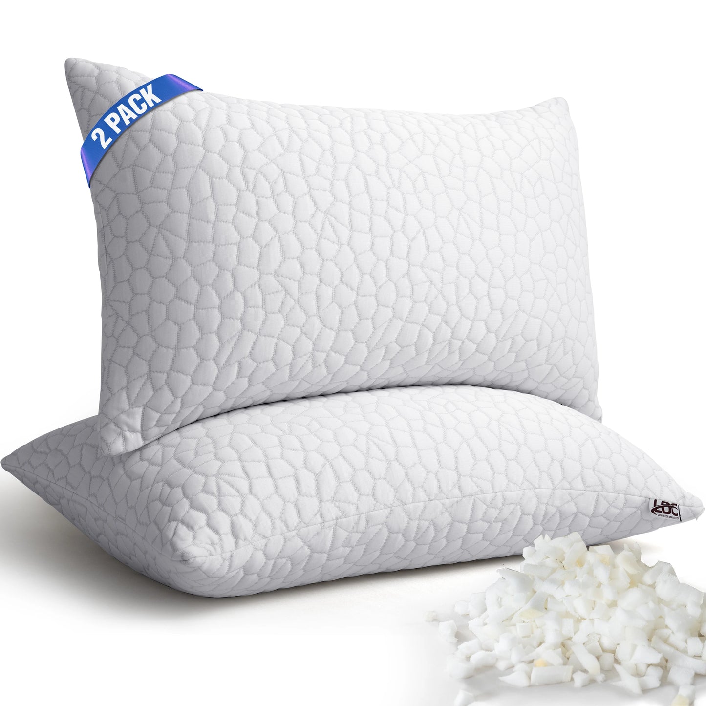 Shredded Memory Foam Pillows 2 Pack With Washable Cover
