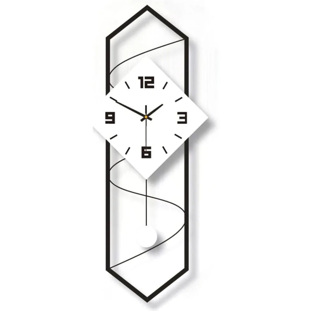 Quartz Silent Wall Clock With Pendulum Metal Modern Design