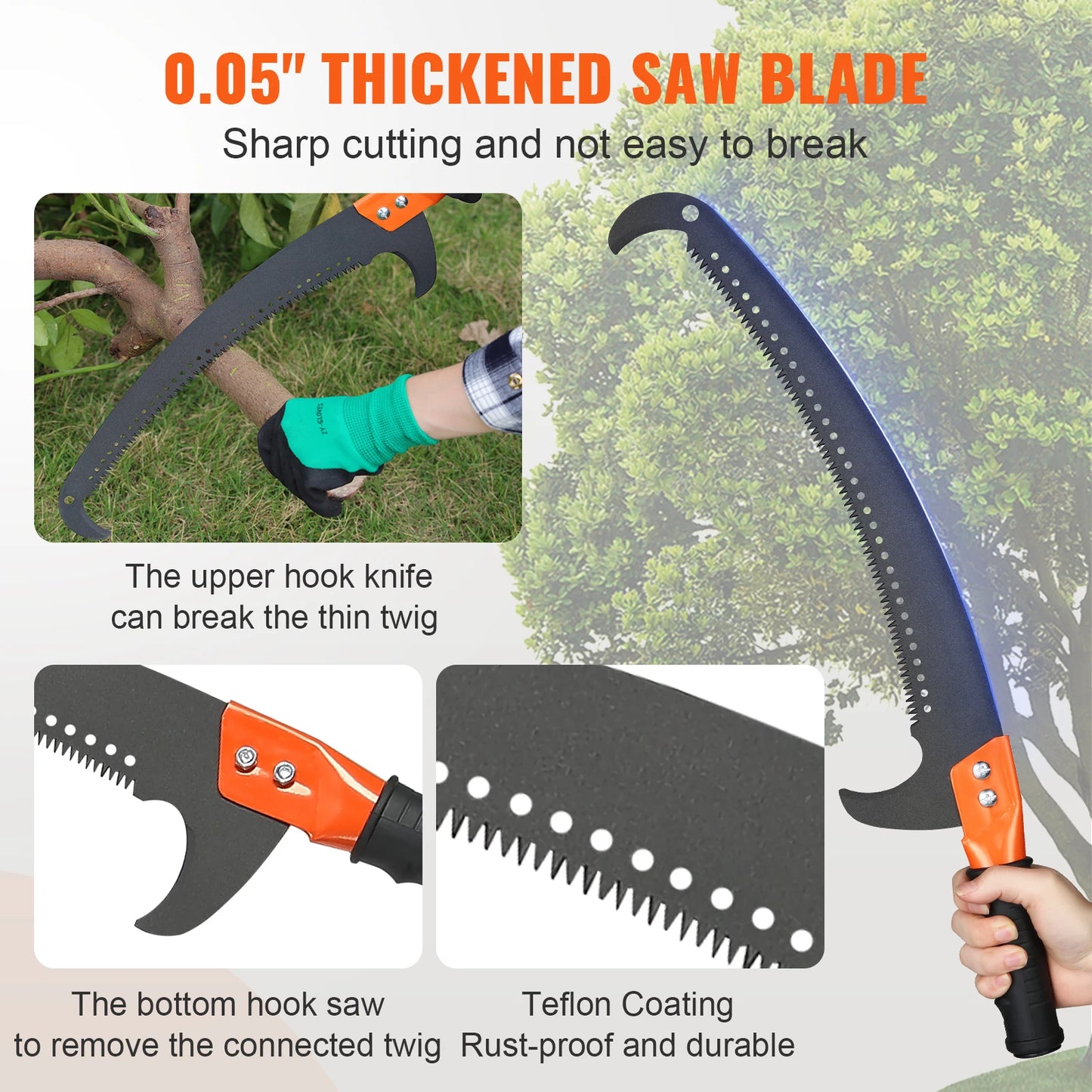 Extendable Pole Saw Pruner With Sharp Steel Blade Manual