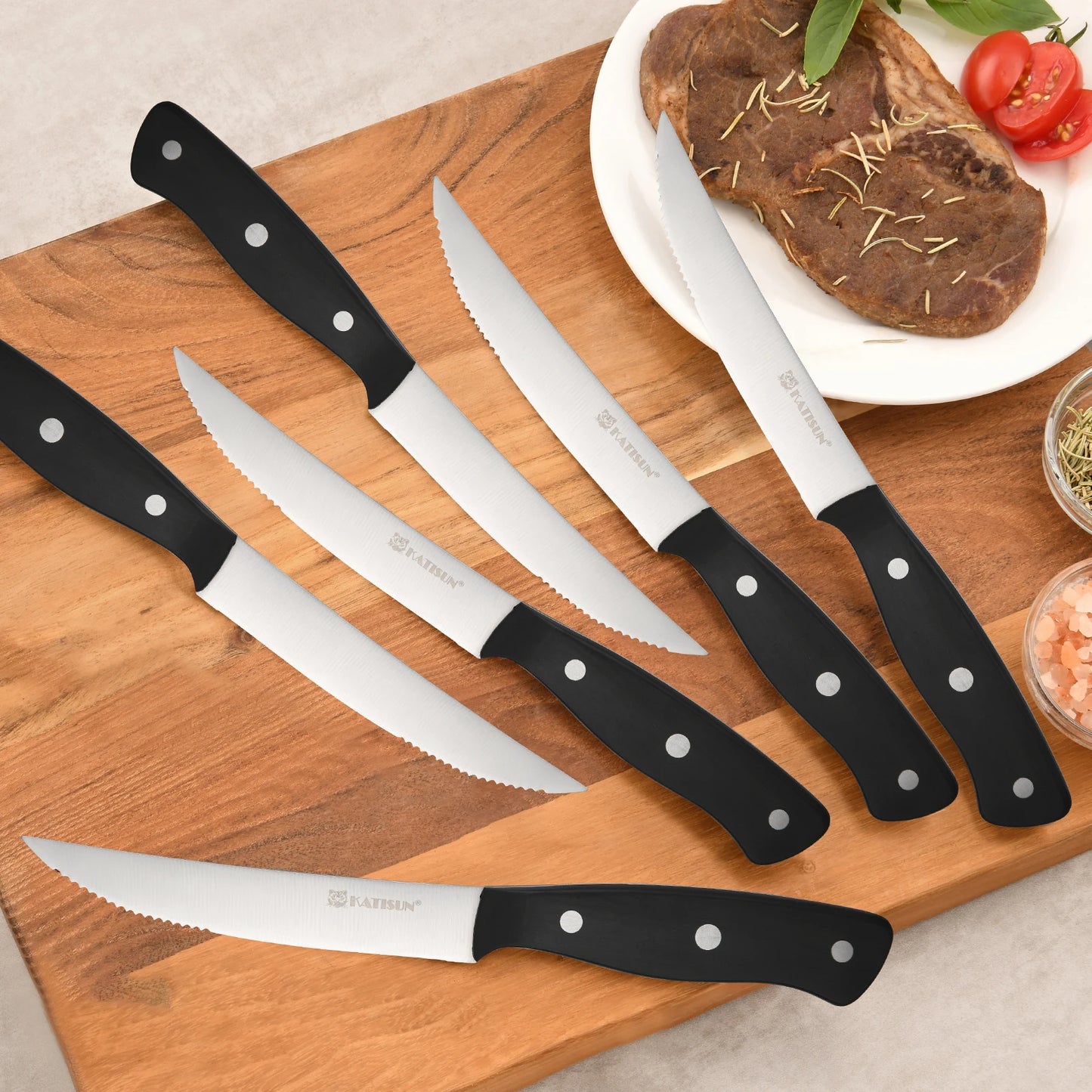 Katisun Serrated Steak Knife Set With Pointed Tip POM Handles