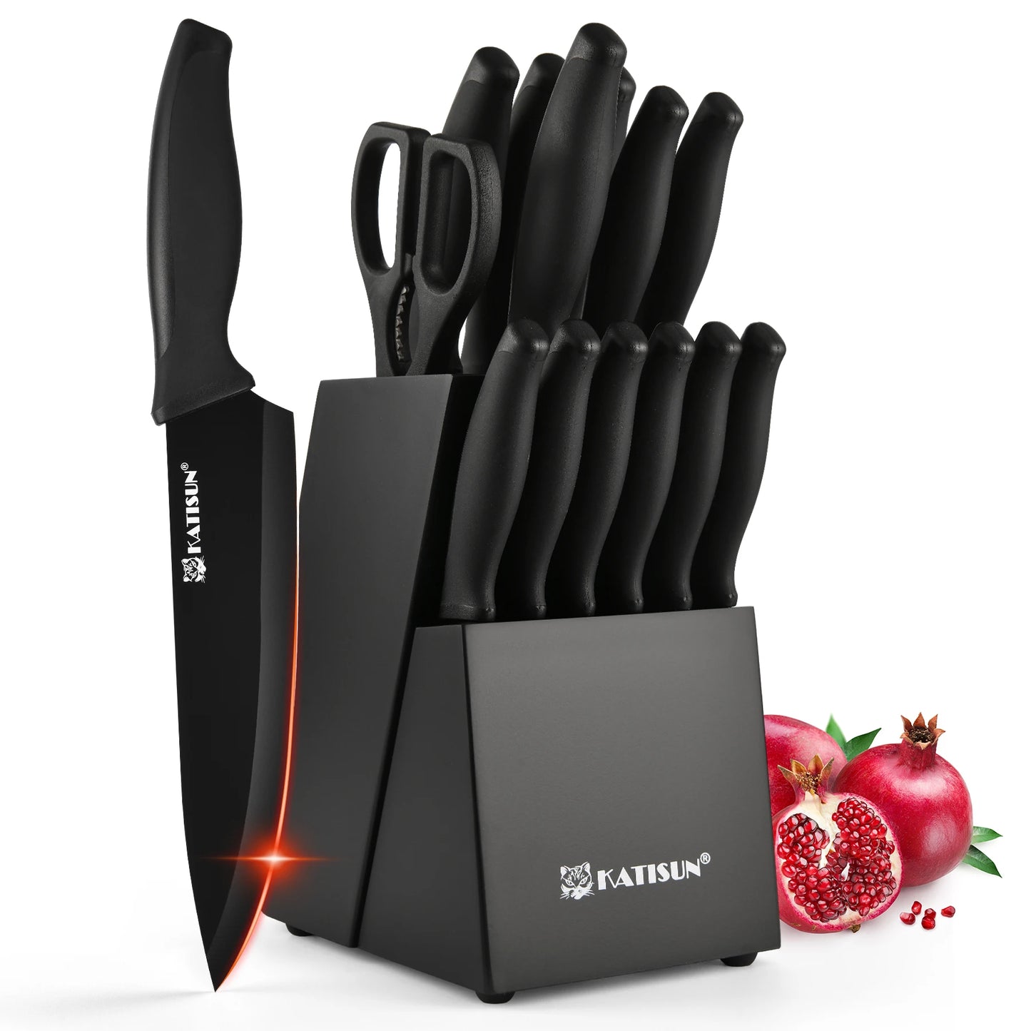 KATISUN Carbon Steel Knife Block Set With Built In Sharpener