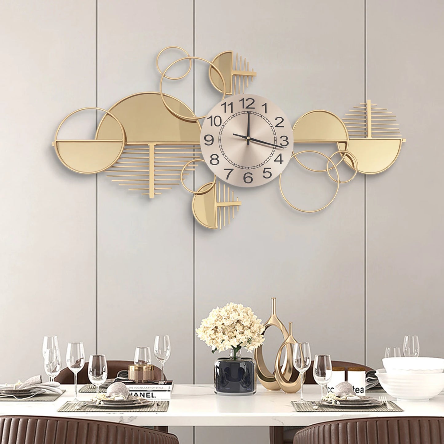 Modern Metal Wall Clock Silent Battery Operated Minimalist Decor