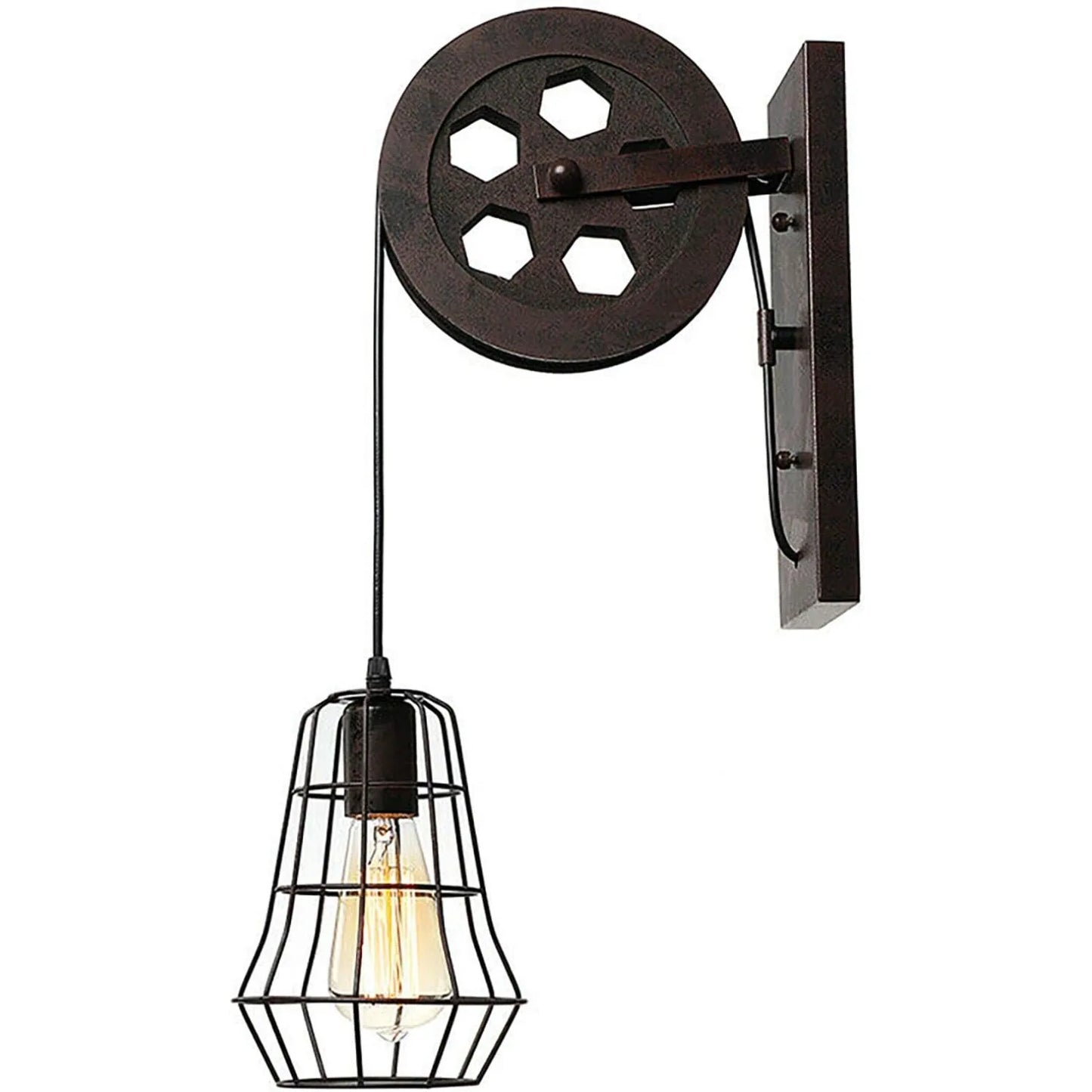 Bymaocar Industrial Wall Sconce Lift Pulley Iron Cage Lampshade