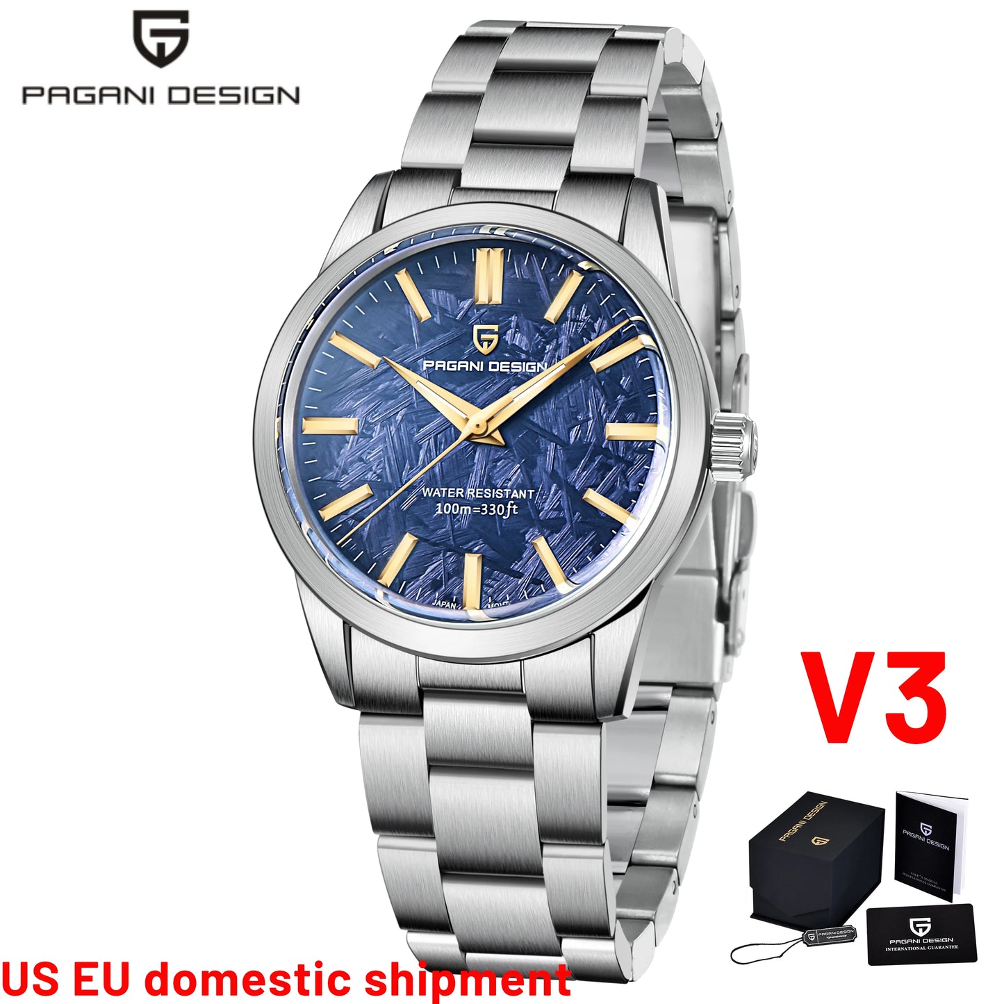 PAGANI DESIGN Quartz Watch Ultra Thin Sapphire Mirror Stainless Steel Men