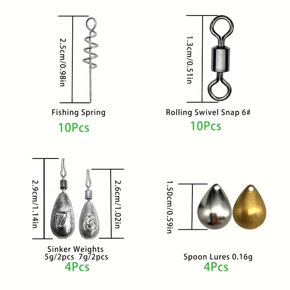 187 Piece Fishing Kit Set Tackle Box With Hooks Sinkers Bait Parts