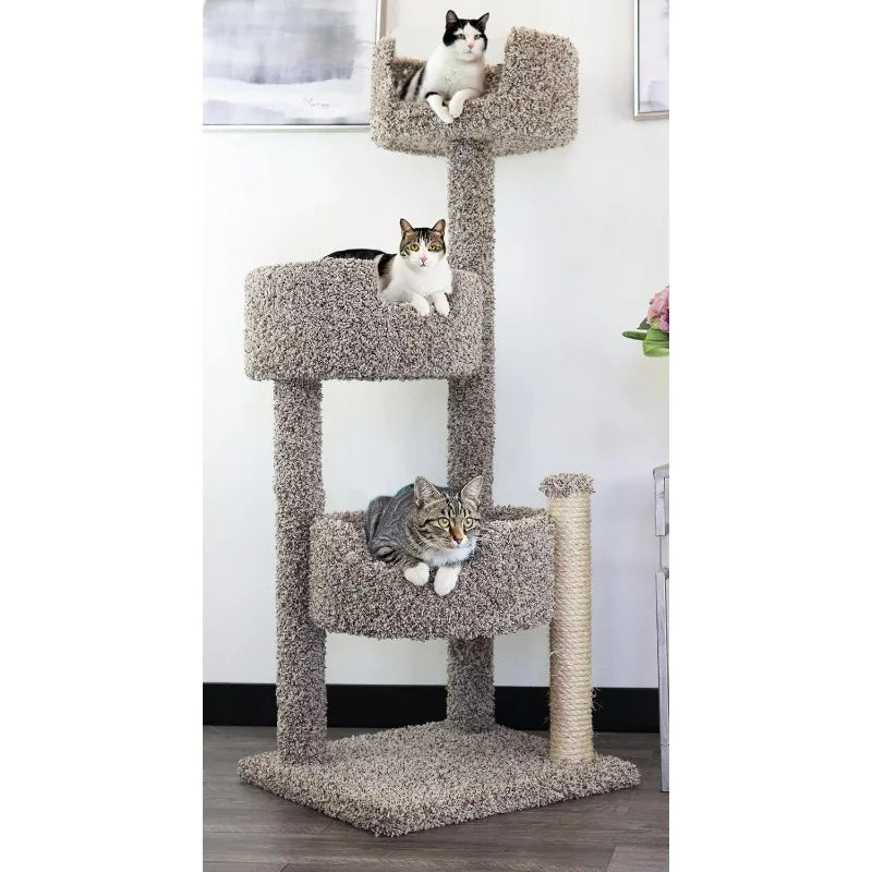 Real Wood Cat Tree With Carpeted Surface Speckled For Cats