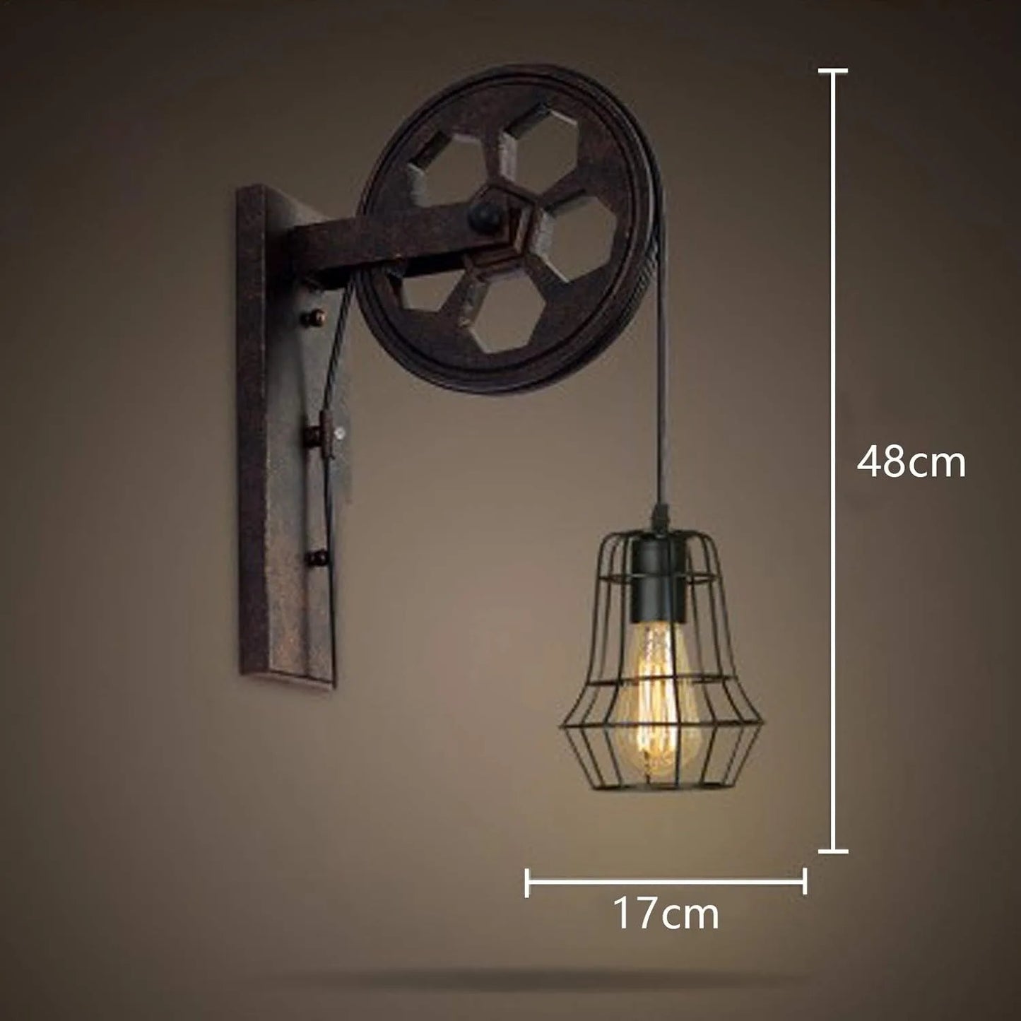 Bymaocar Industrial Wall Sconce Lift Pulley Iron Cage Lampshade