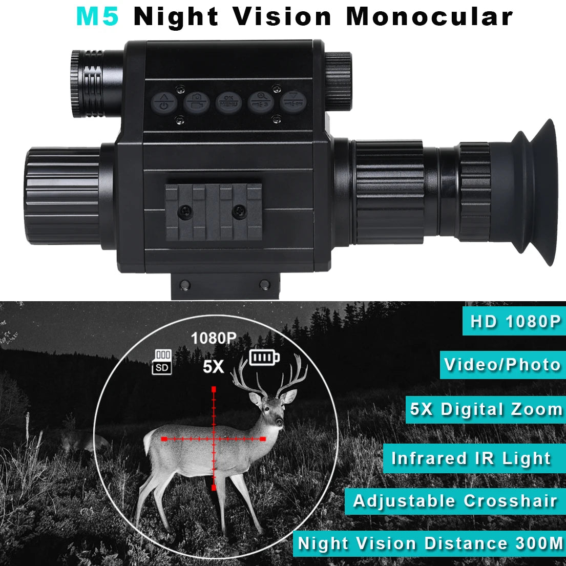 Megaorei Digital Night Vision Riflescope 940nm IR Scope 5x Zoom