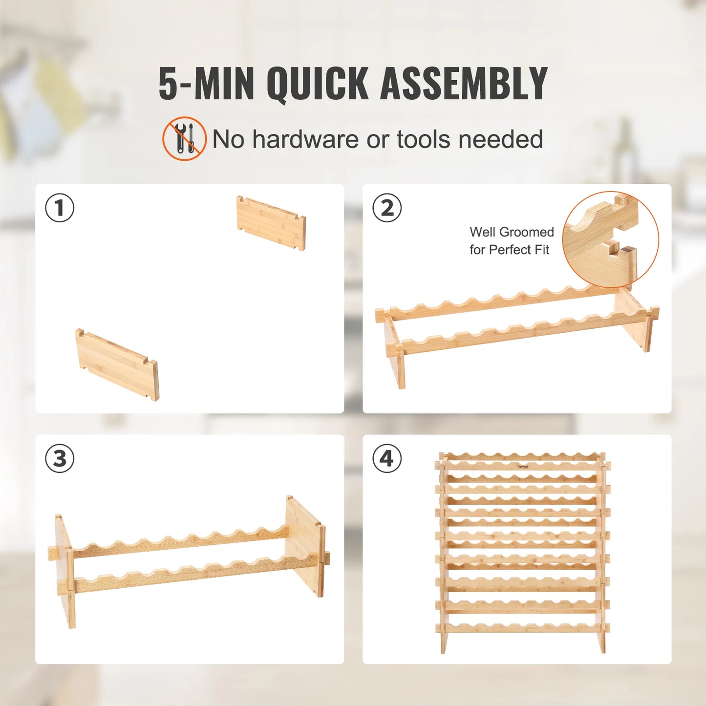 SucceBuy Bamboo 8 Tier Stackable Free Standing Wine Rack