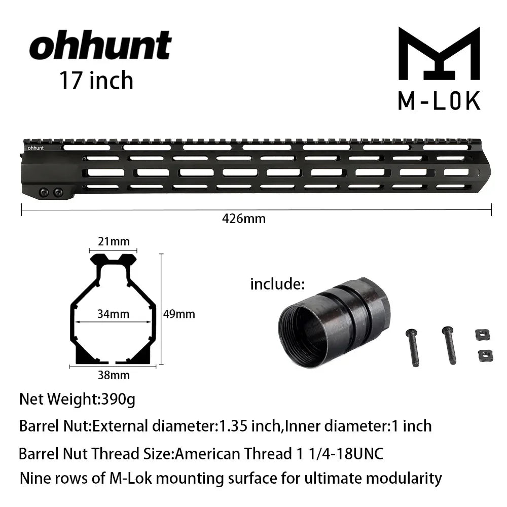 Ohhunt AR15 Free Float MLOK Handguard With Steel Barrel Nut