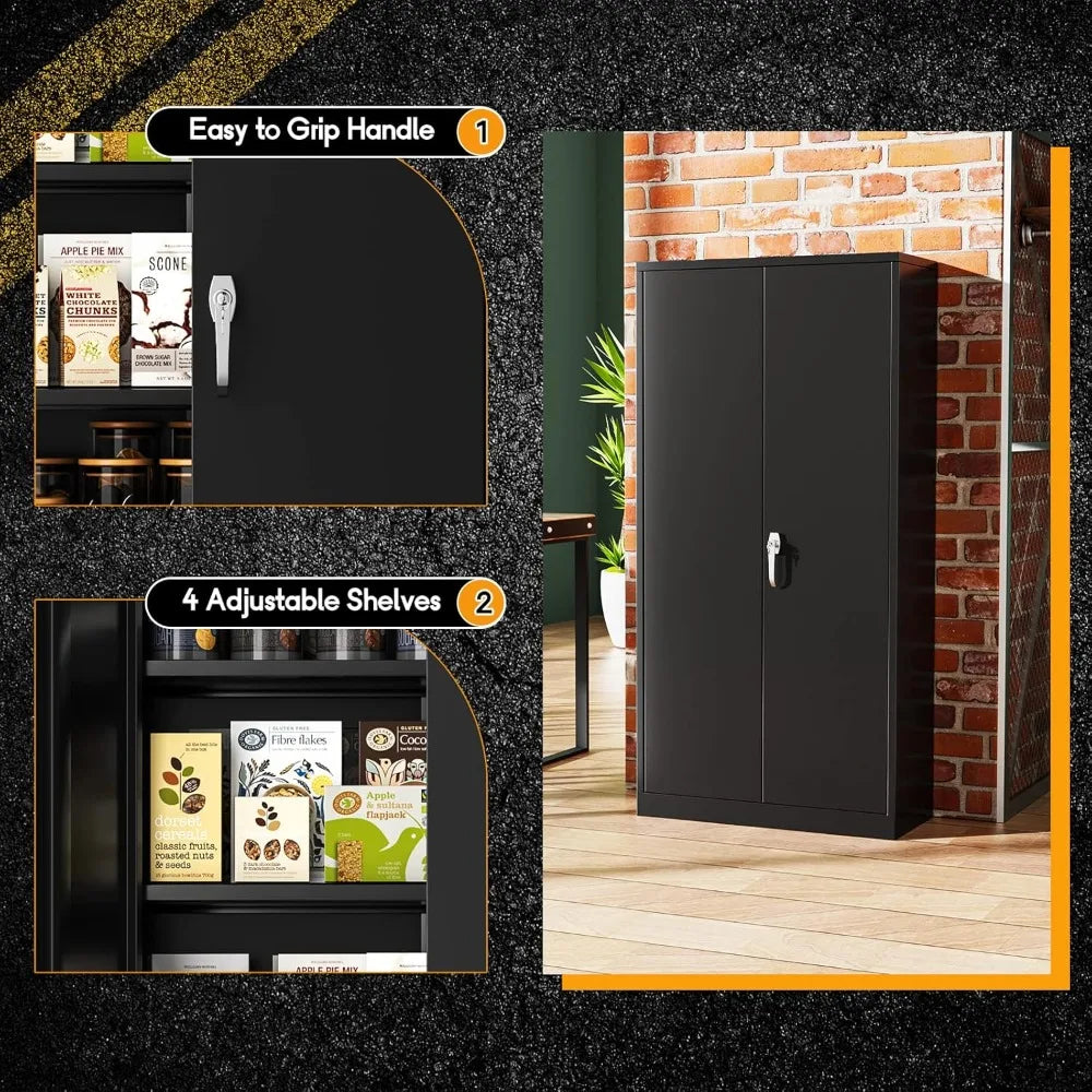 Metal Garage Storage Cabinet With Lock And Adjustable Shelves