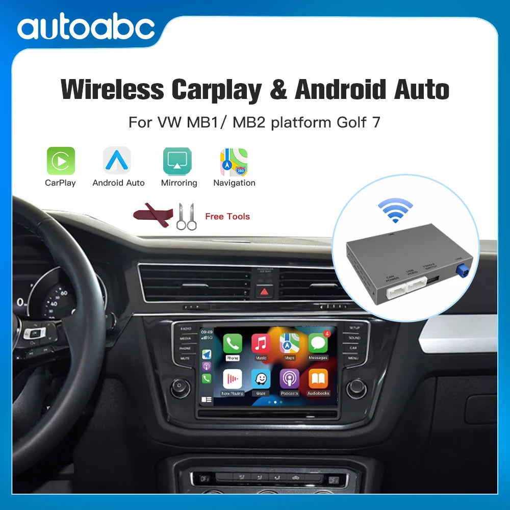 AutoABC Wireless CarPlay AndroidAuto Adapter for VW Golf 7 Tiguan