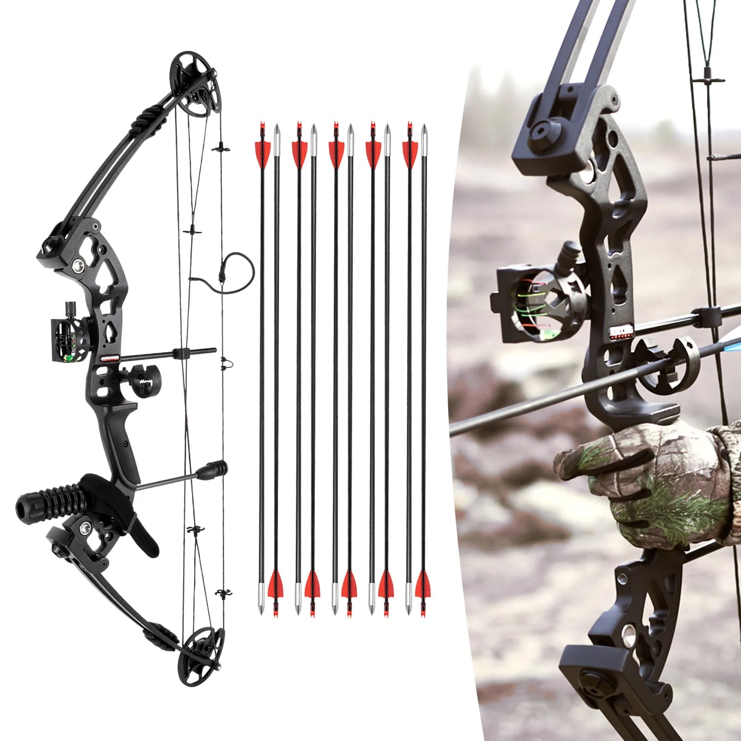 Right Handed Compound Bow Kit 12 Arrows 30 60Lbs Adjustable