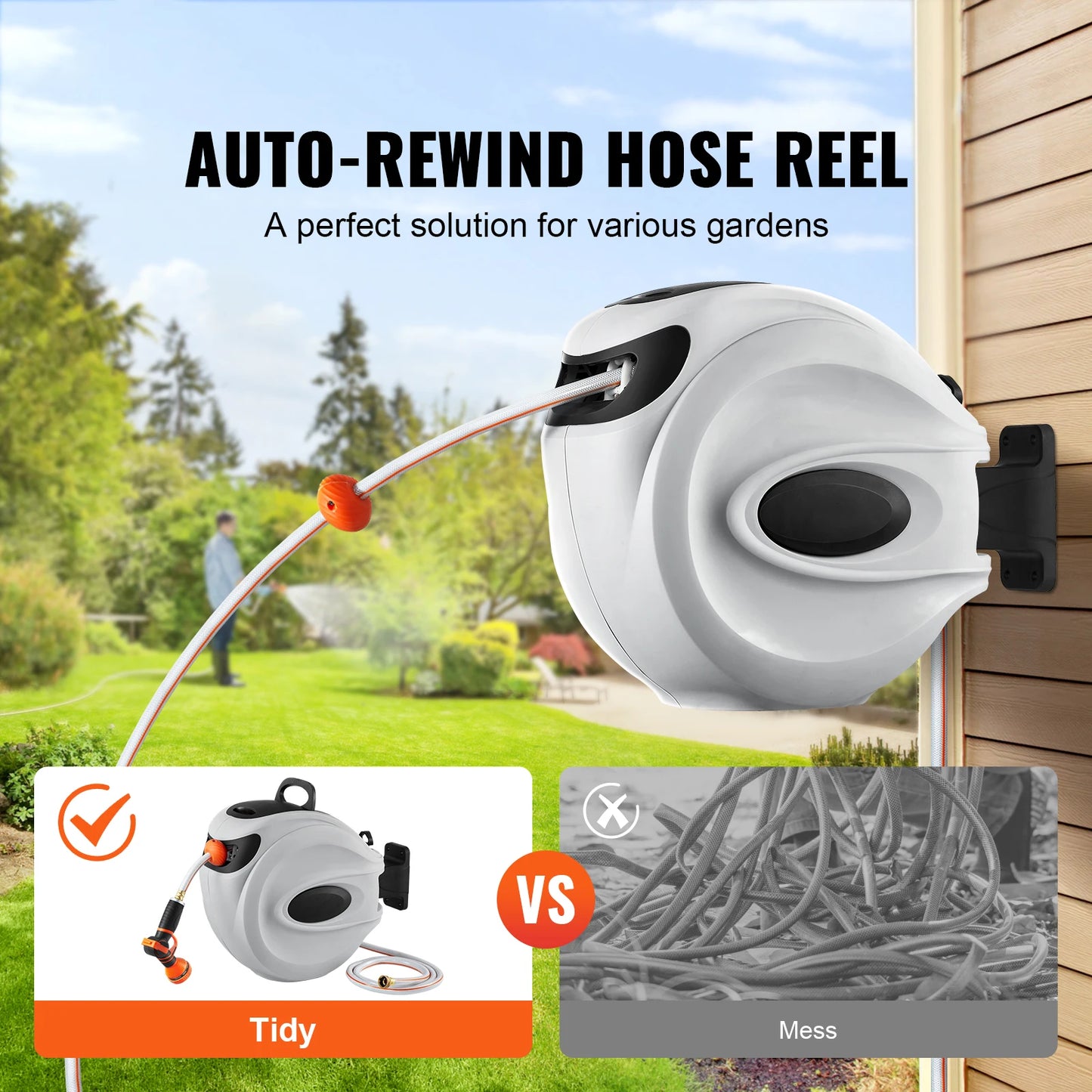 SucceBuy Retractable Hose Reel With 180 Degree Swivel and Rewind