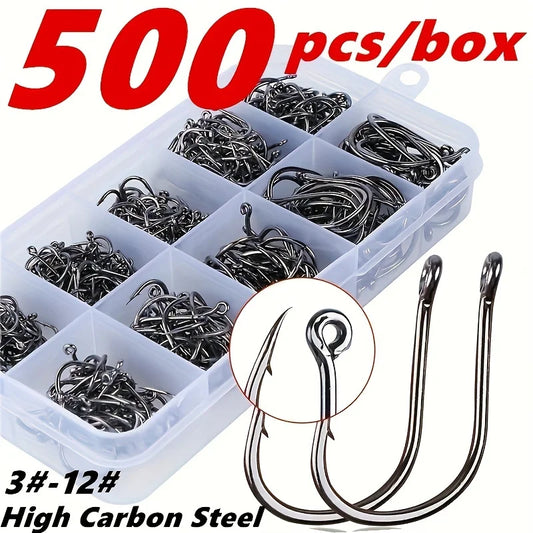 500 Pcs Barbed Fishing Hooks Set In High-Carbon Steel