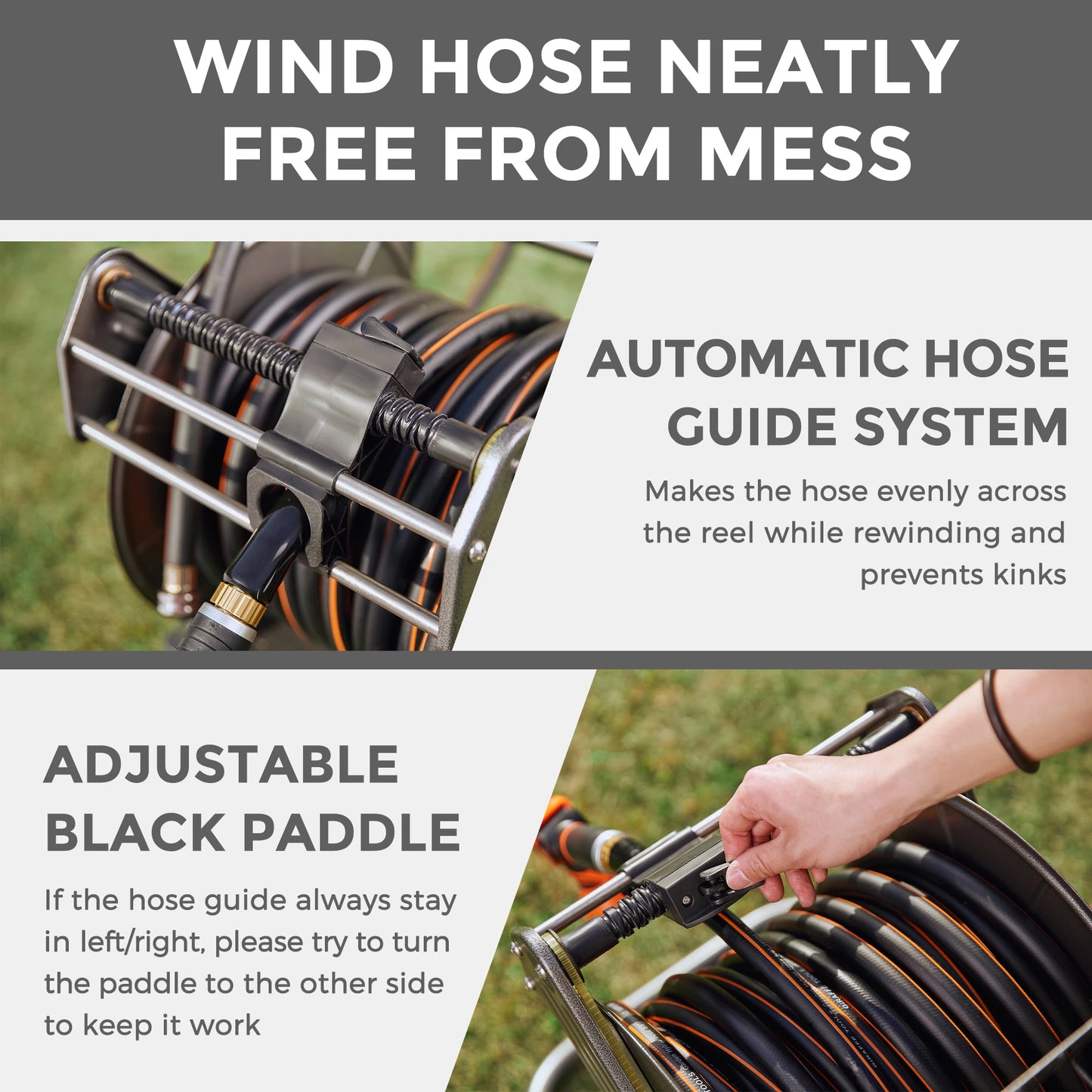 Giraffe Tools Heavy Duty Metal Hose Reel Cart With Wheels