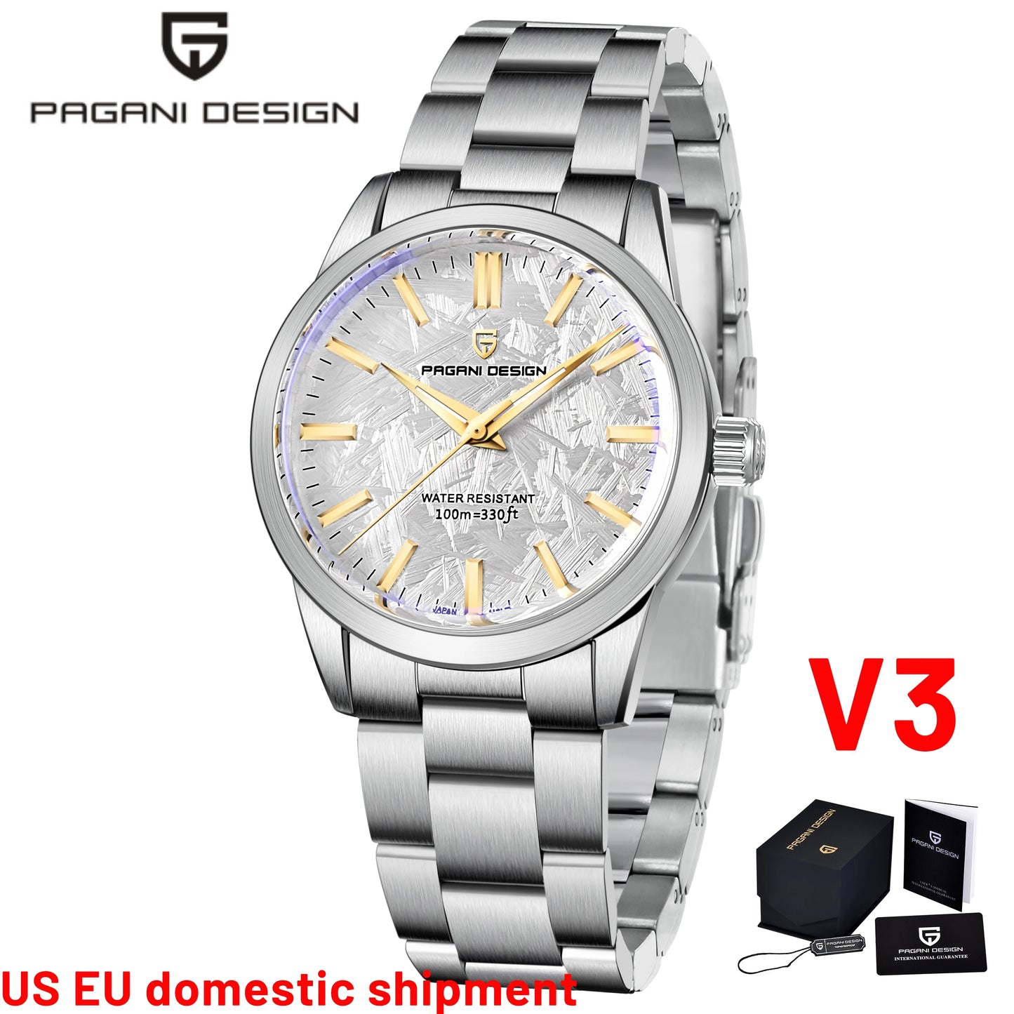 PAGANI DESIGN Quartz Watch Ultra Thin Sapphire Mirror Stainless Steel Men
