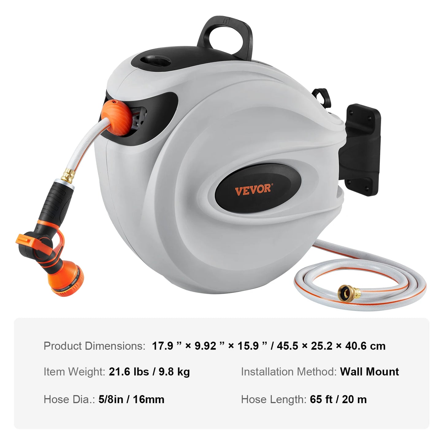 SucceBuy Retractable Hose Reel With 180 Degree Swivel and Rewind