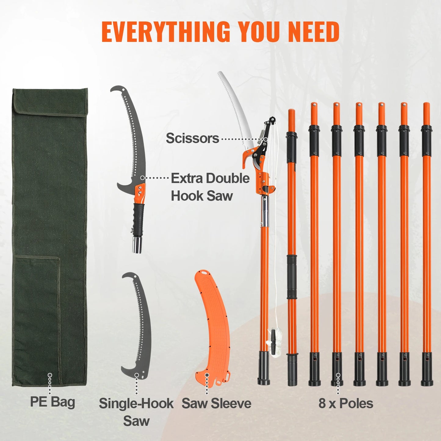 Extendable Pole Saw Pruner With Sharp Steel Blade Manual