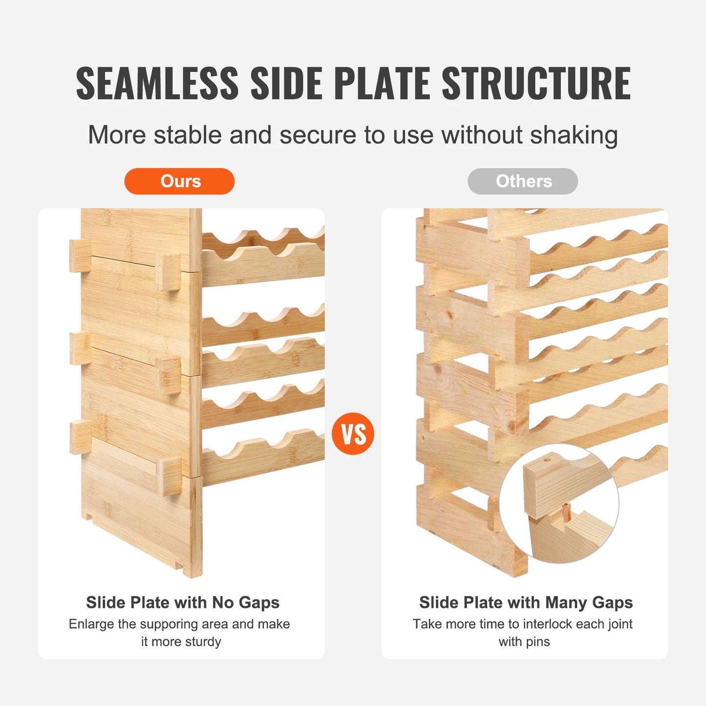 SucceBuy Bamboo 8 Tier Stackable Free Standing Wine Rack