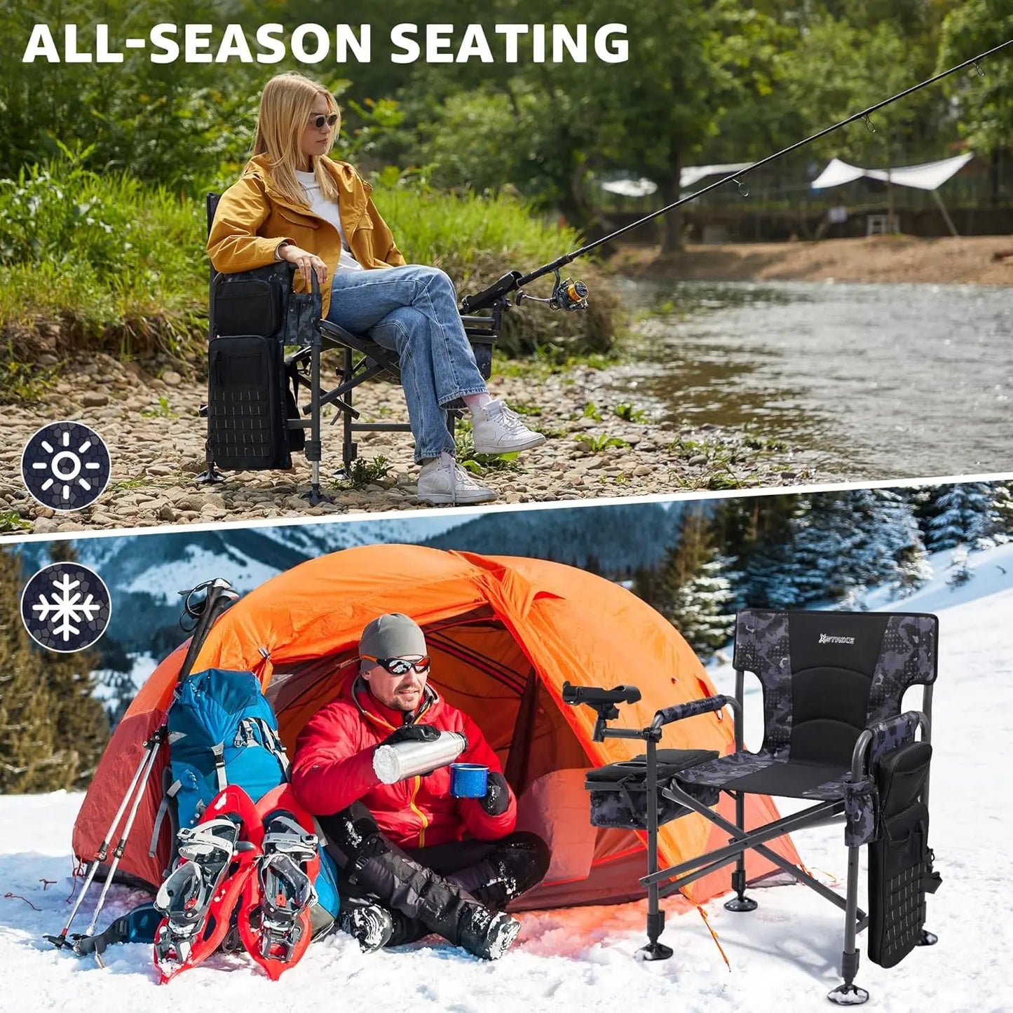 Heated Folding Fishing Chair With Rod Holder 350LBS Capacity