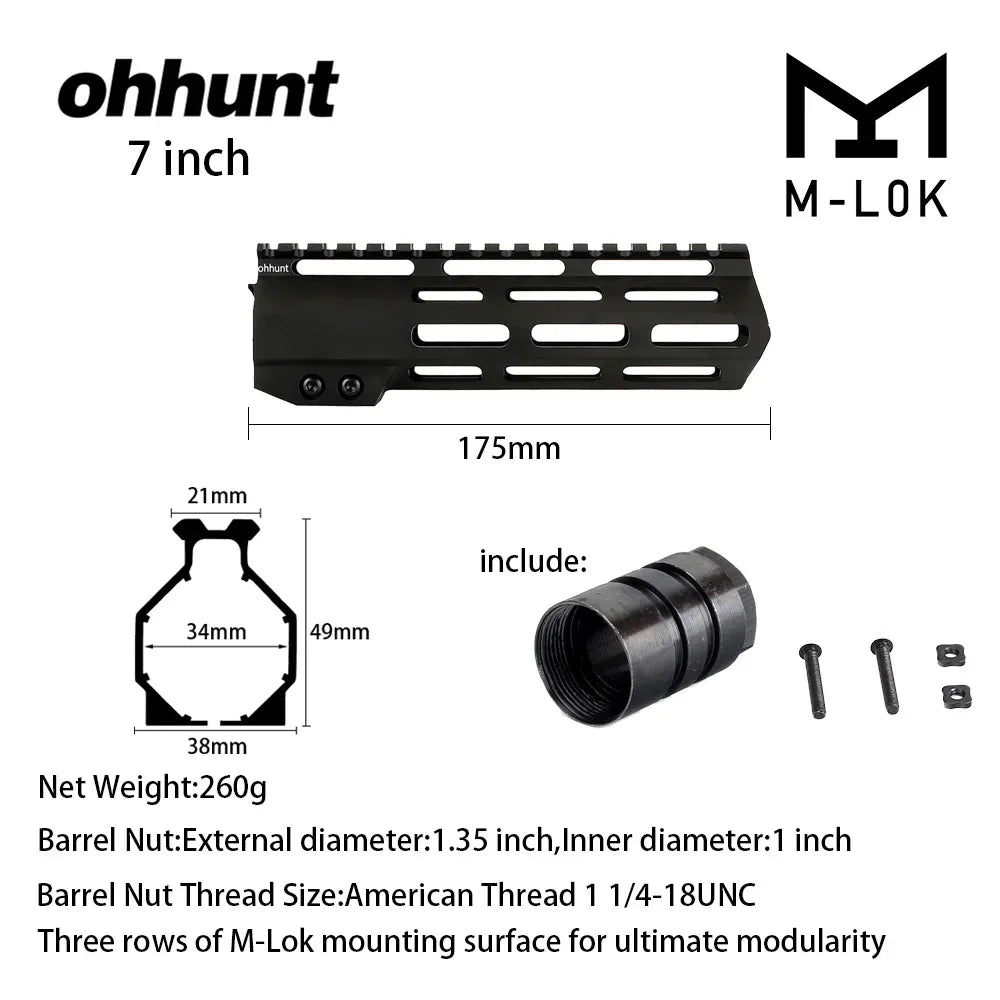 Ohhunt AR15 Free Float MLOK Handguard With Steel Barrel Nut