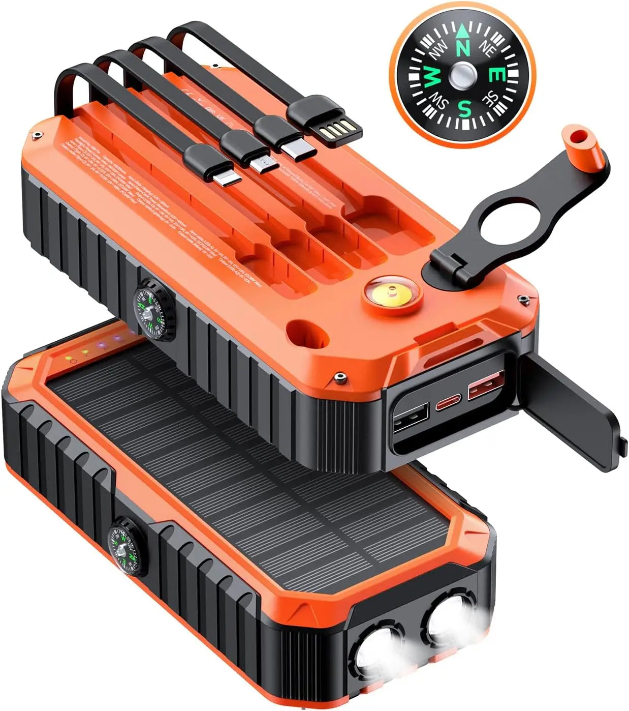 Solar Charger Power Bank 40000mAh With Built-In Cables And Hand Crank