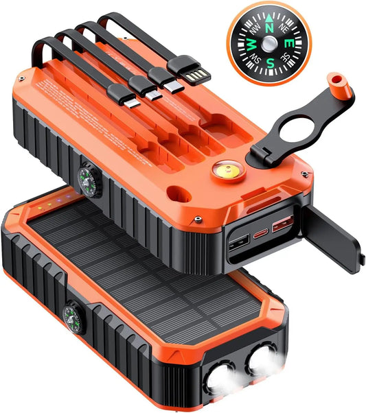 Solar Charger Power Bank 40000mAh With Built-In Cables And Hand Crank