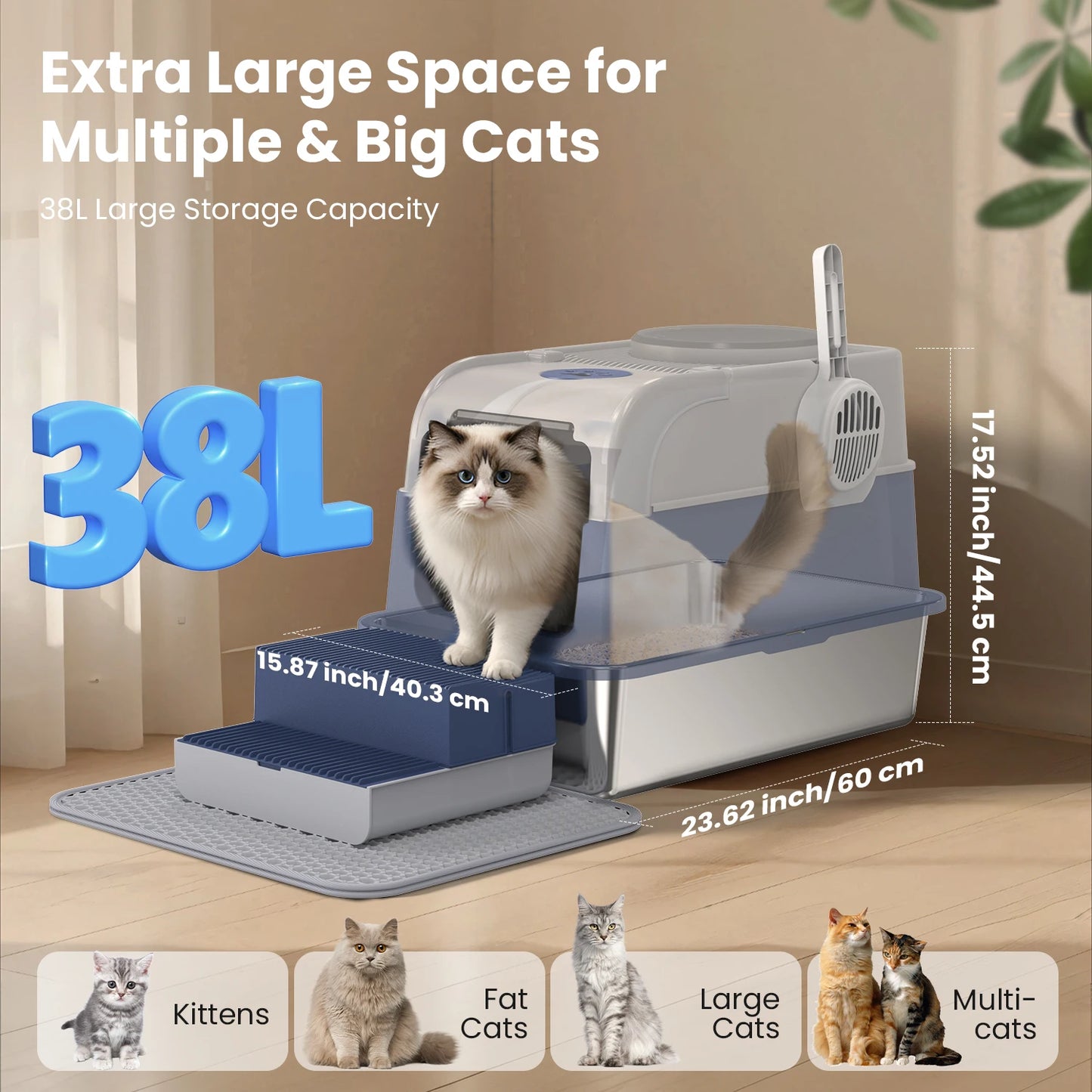 Cityflee Stainless Steel Cat Litter Box Odor Control With Scoop