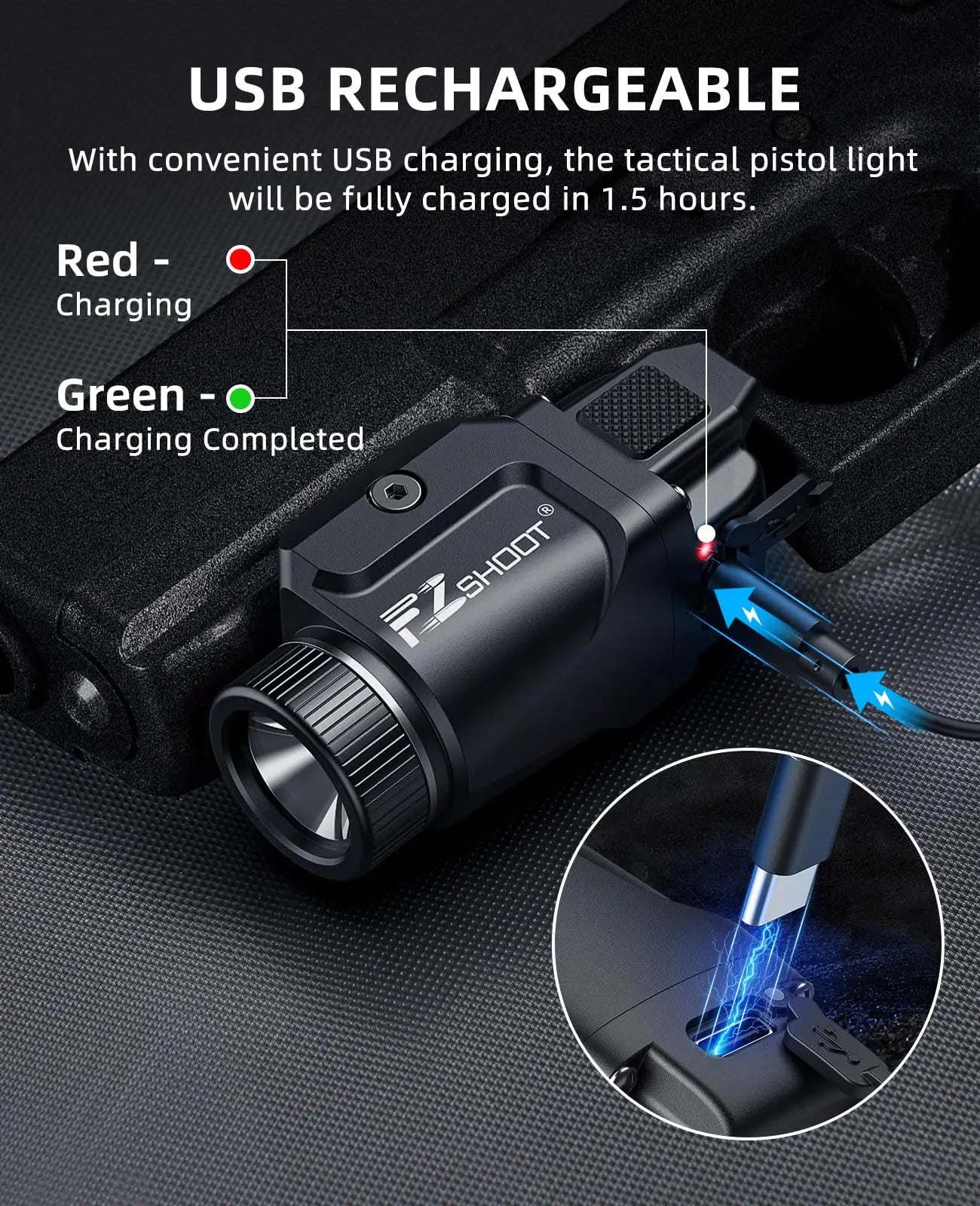 Pistol Light Rechargeable LED Flashlight With Strobe For Picatinny Rails