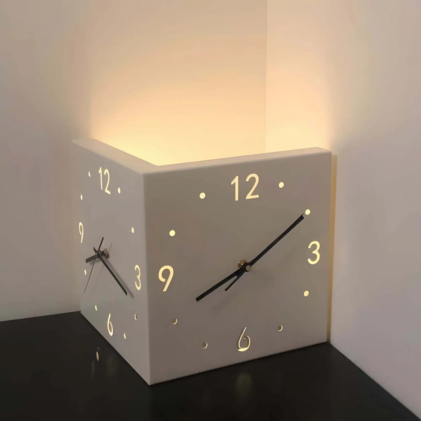 Double Sided Luminous Corner Wall Clock With Quiet Movement