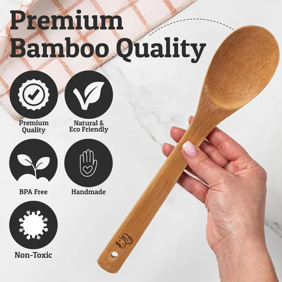 Wooden Spoons 6 Piece Non Scratch Bamboo Utensil Set Non Toxic