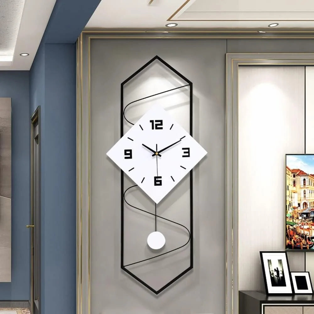 Quartz Silent Wall Clock With Pendulum Metal Modern Design