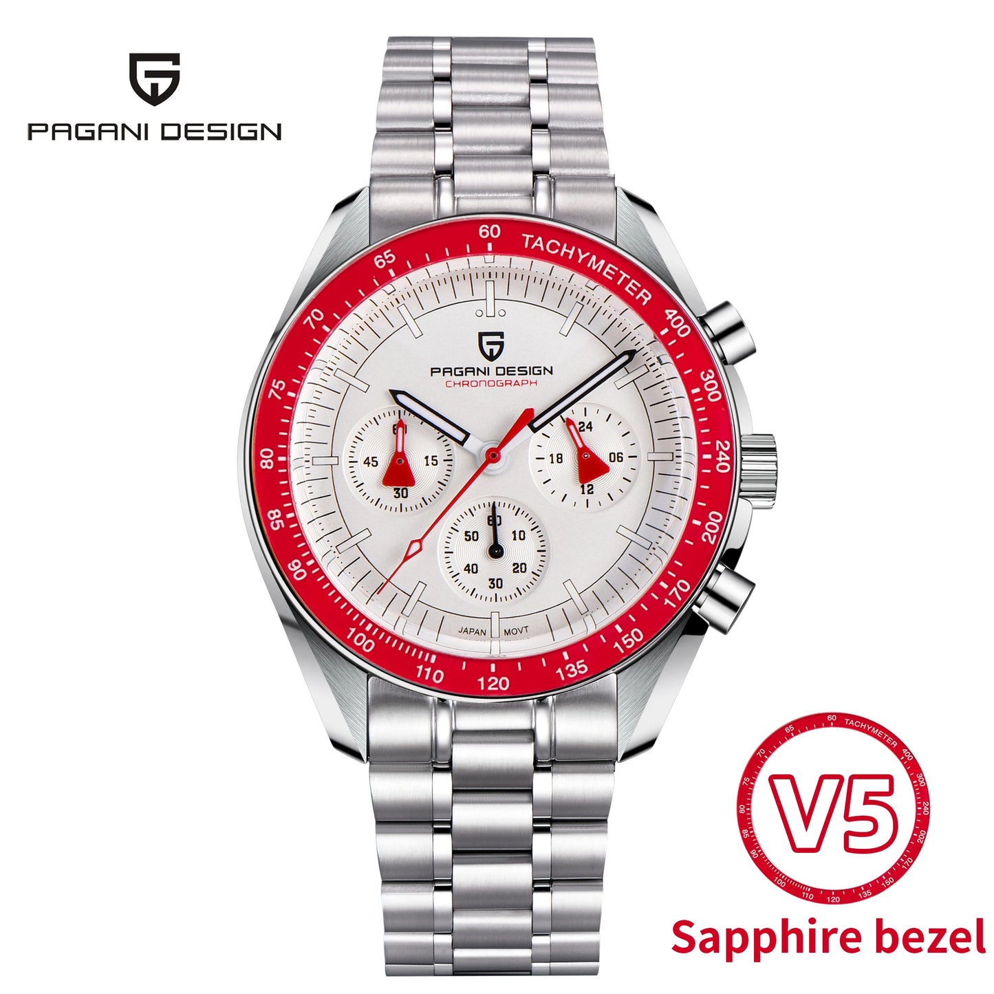 PAGANI DESIGN Saturn Mens Quartz Chronograph Watch AR Sapphire Crystal