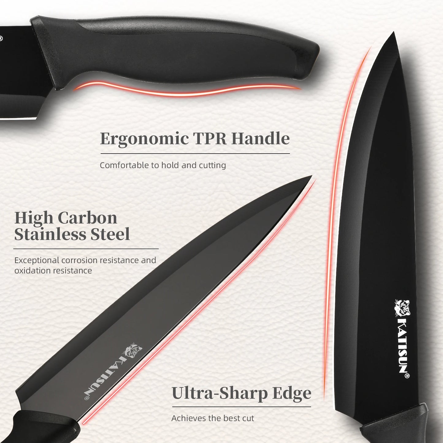 KATISUN Carbon Steel Knife Block Set With Built In Sharpener