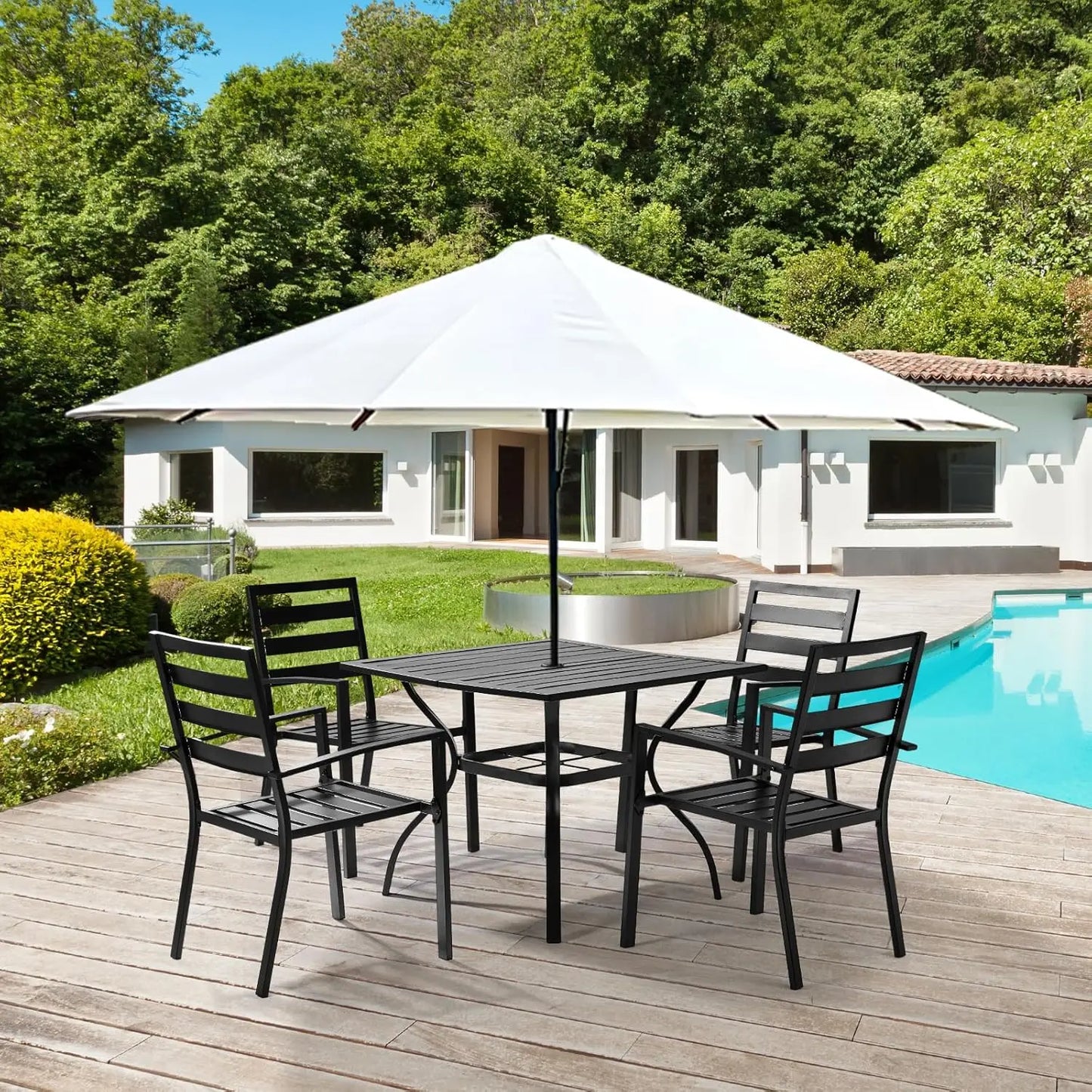 Outdoor Five Piece Dining Set With Square Table Umbrella Hole