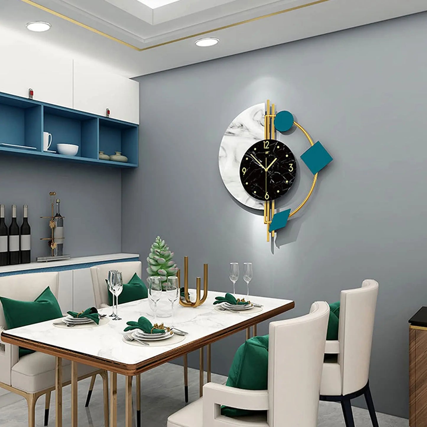 Marble Wall Clock Nordic Style Luxury Silent Battery Operated Mid Century