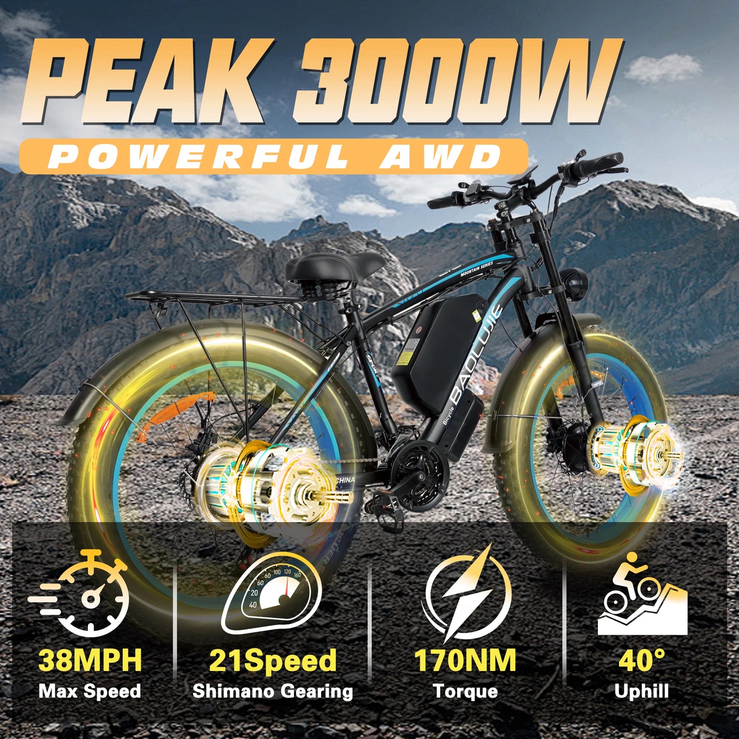 Baolujie Peak Dual Motor Electric Bicycle 3000W 5000W 48V