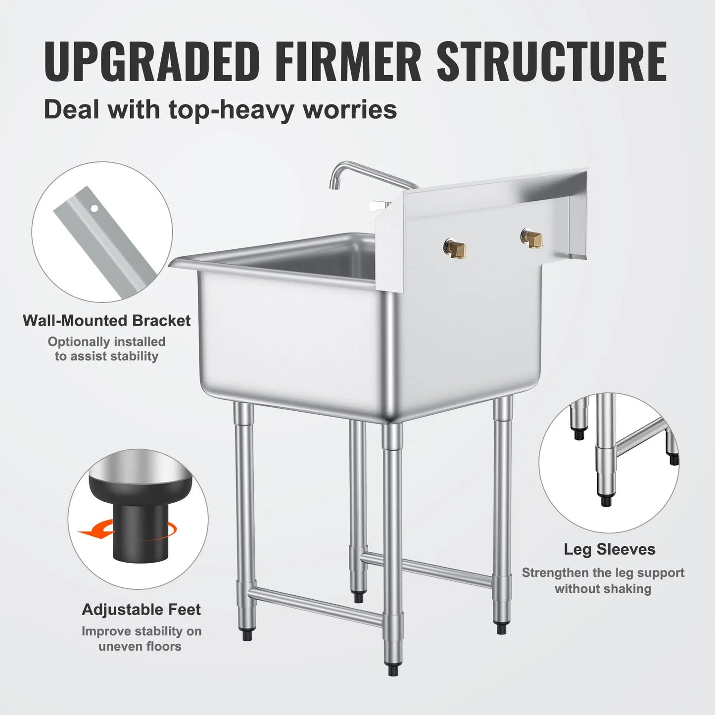 Stainless Steel Kitchen Prep Sink 1 Compartment With Faucet