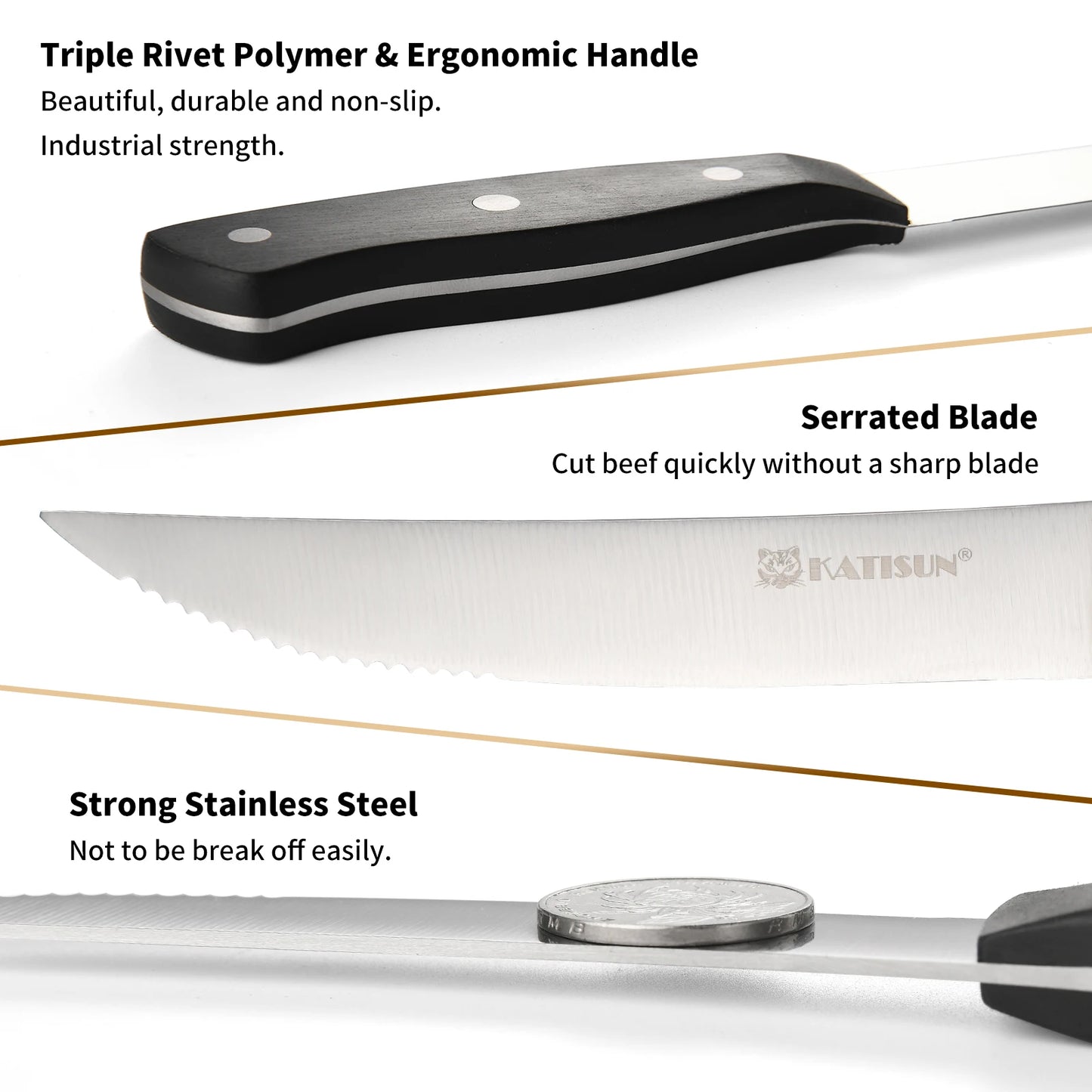 Katisun Serrated Steak Knife Set With Pointed Tip POM Handles