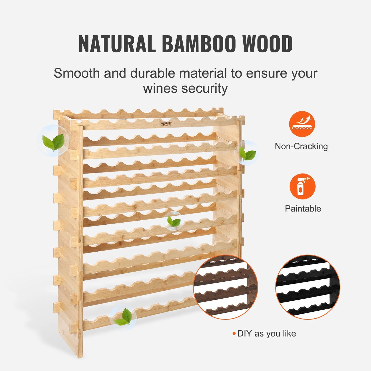 SucceBuy Bamboo 8 Tier Stackable Free Standing Wine Rack