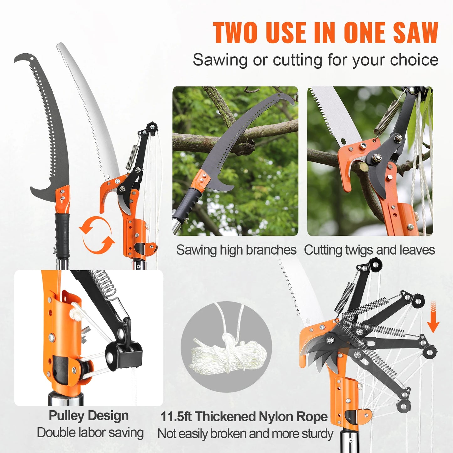 Extendable Pole Saw Pruner With Sharp Steel Blade Manual