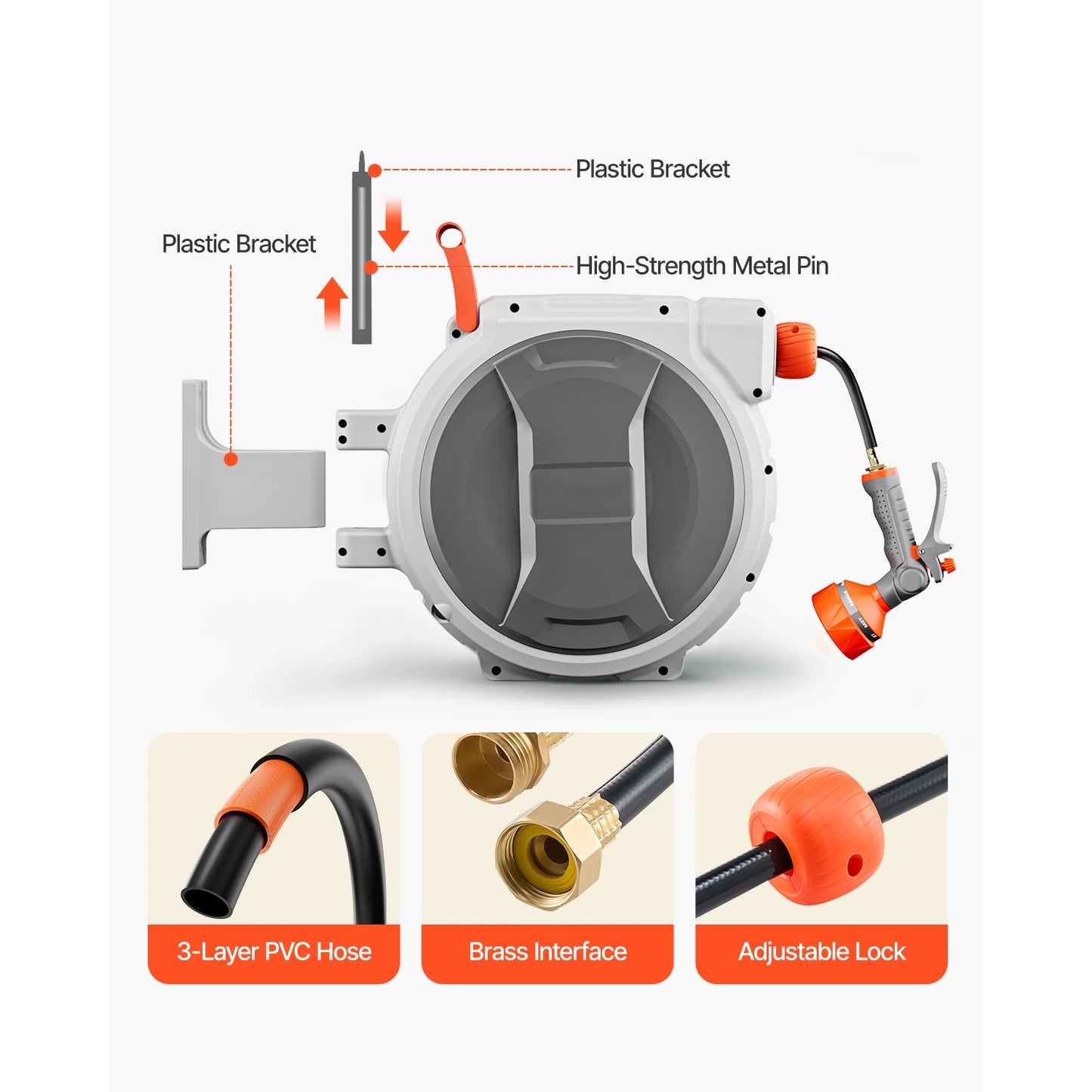 SucceBuy Retractable Wall Mounted Garden Hose Reel With 9 Pattern Nozzle